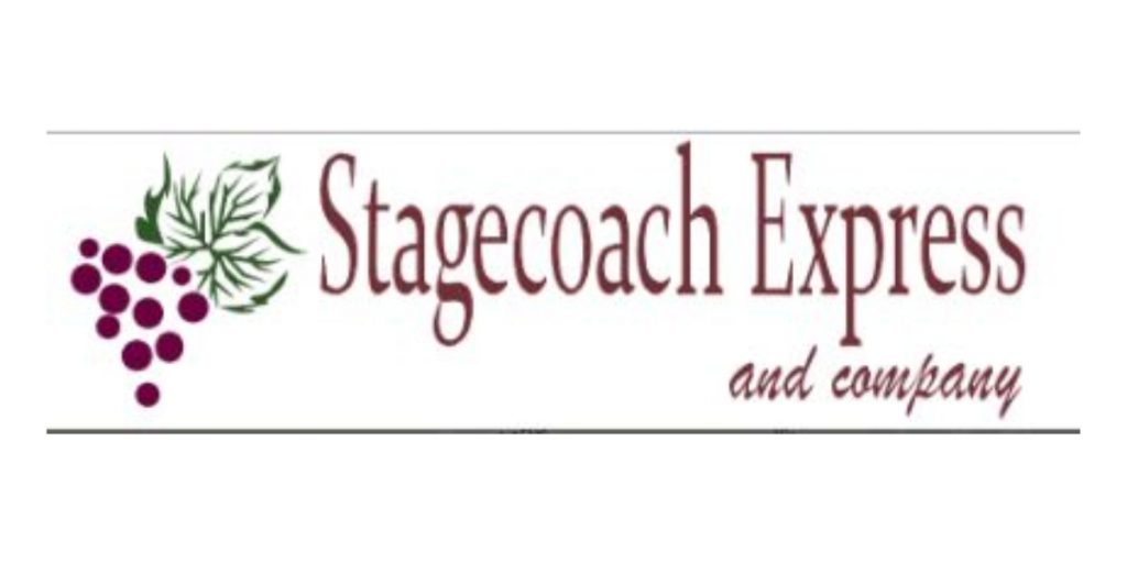 Stagecoach Express and company logo featuring purple grape bunch illustration with green leaf accents and burgundy elegant lettering.